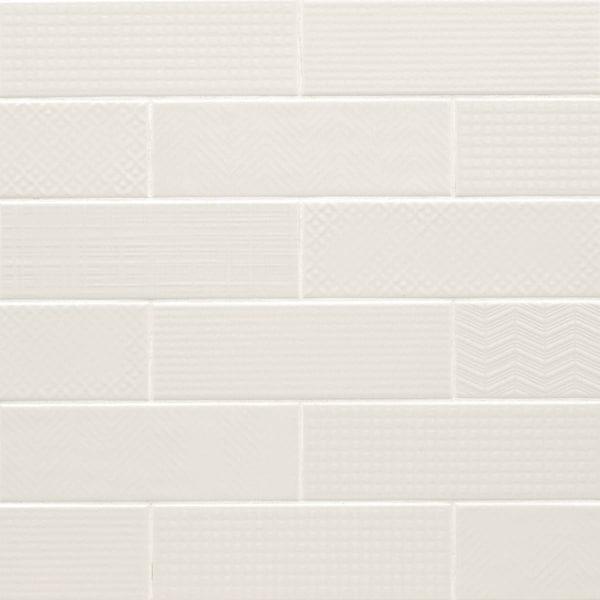 Urbano Crema 3D Mix 4 In. X 12 In. Glossy Glazed Ceramic White Textured Subway Tile, 30PK
